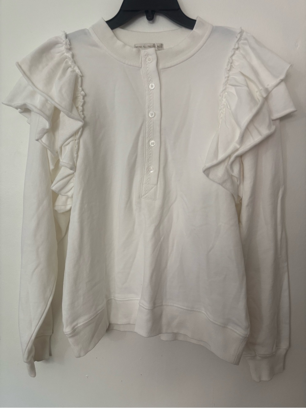 W.A.P.G. We’re All Pretty Girls Keenan Ruffle Sweatshirt Off White Size Small